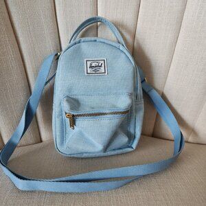 7" Herschel Nova BLUE BELL mini crossbody light denim crosshatch Bag tiny